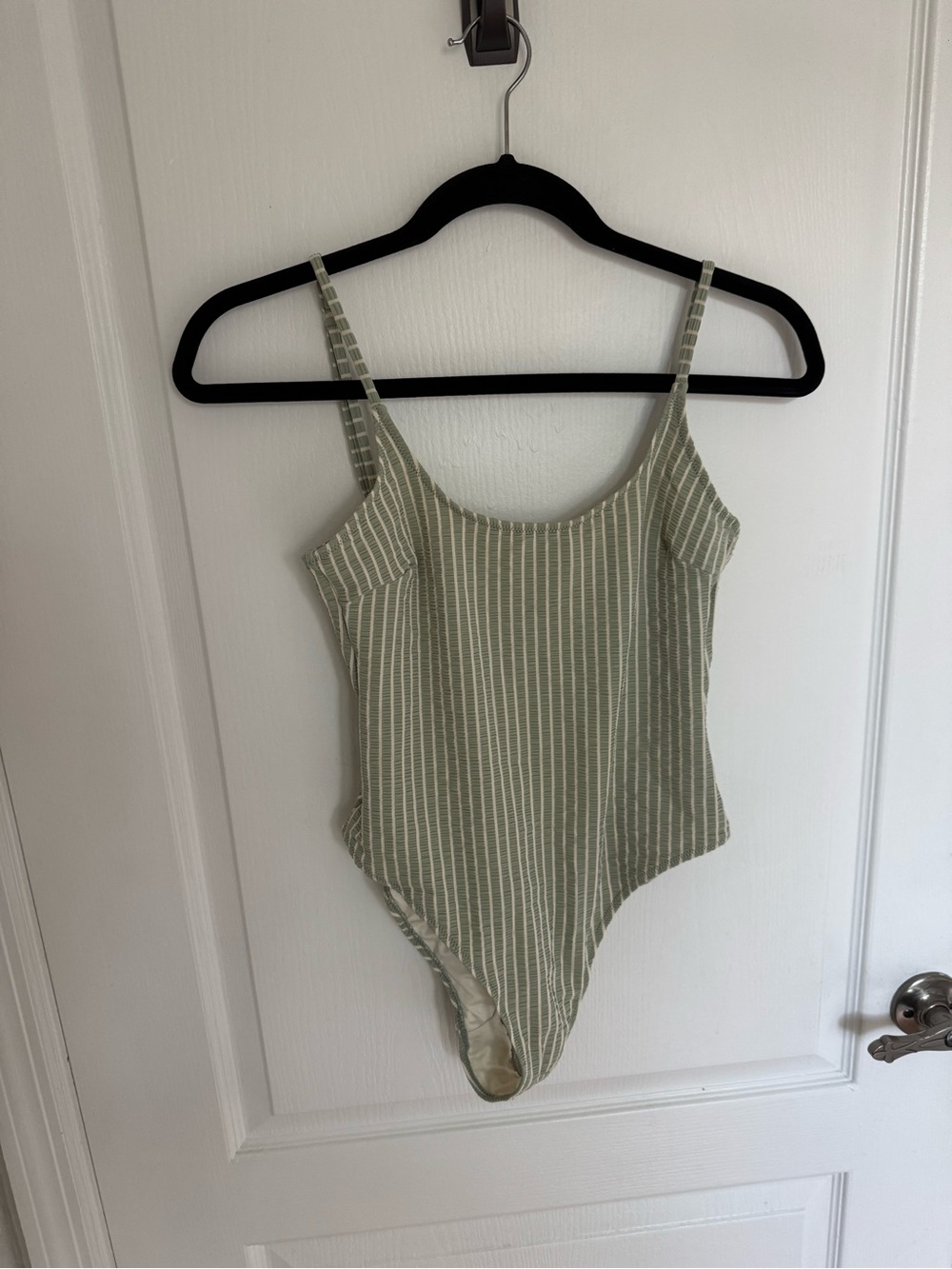 Mango Sage Green & White Striped One-Piece